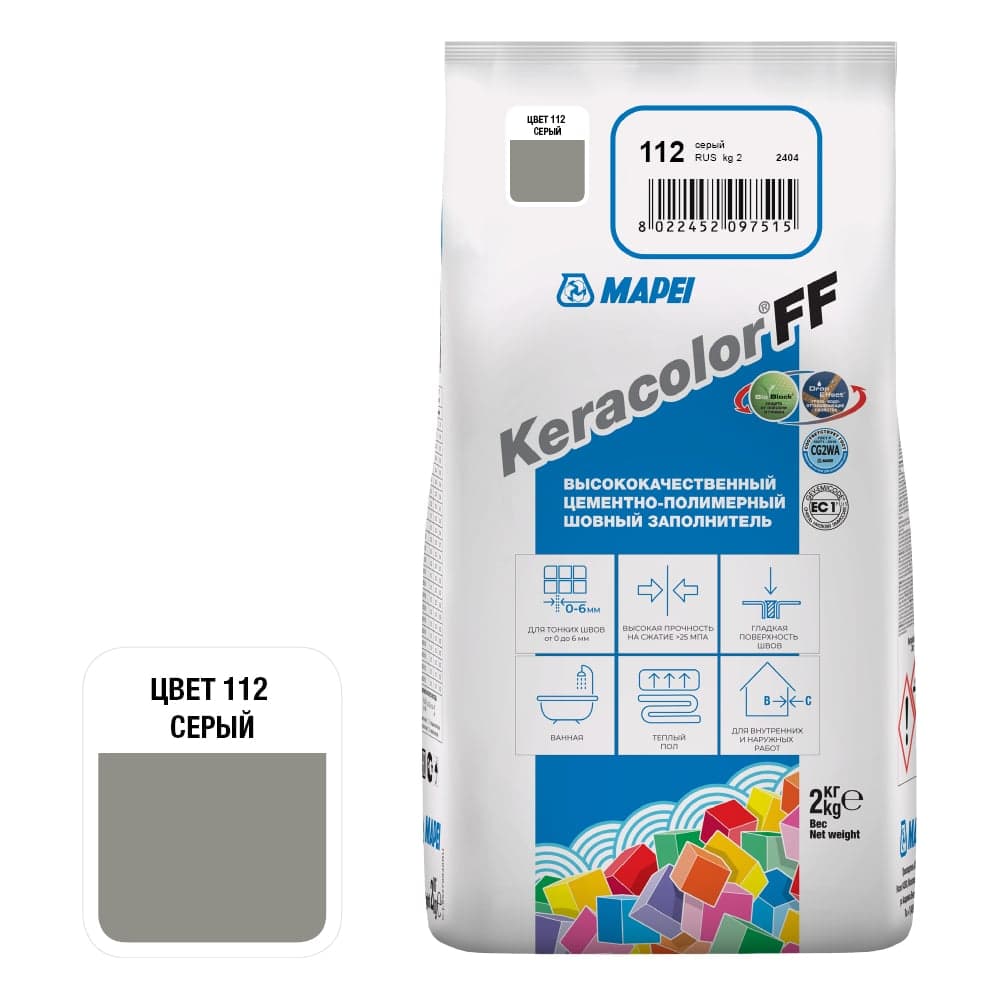 Затирка MAPEI KERACOLOR FF № 112/2кг (Серый) 5QA011202A
