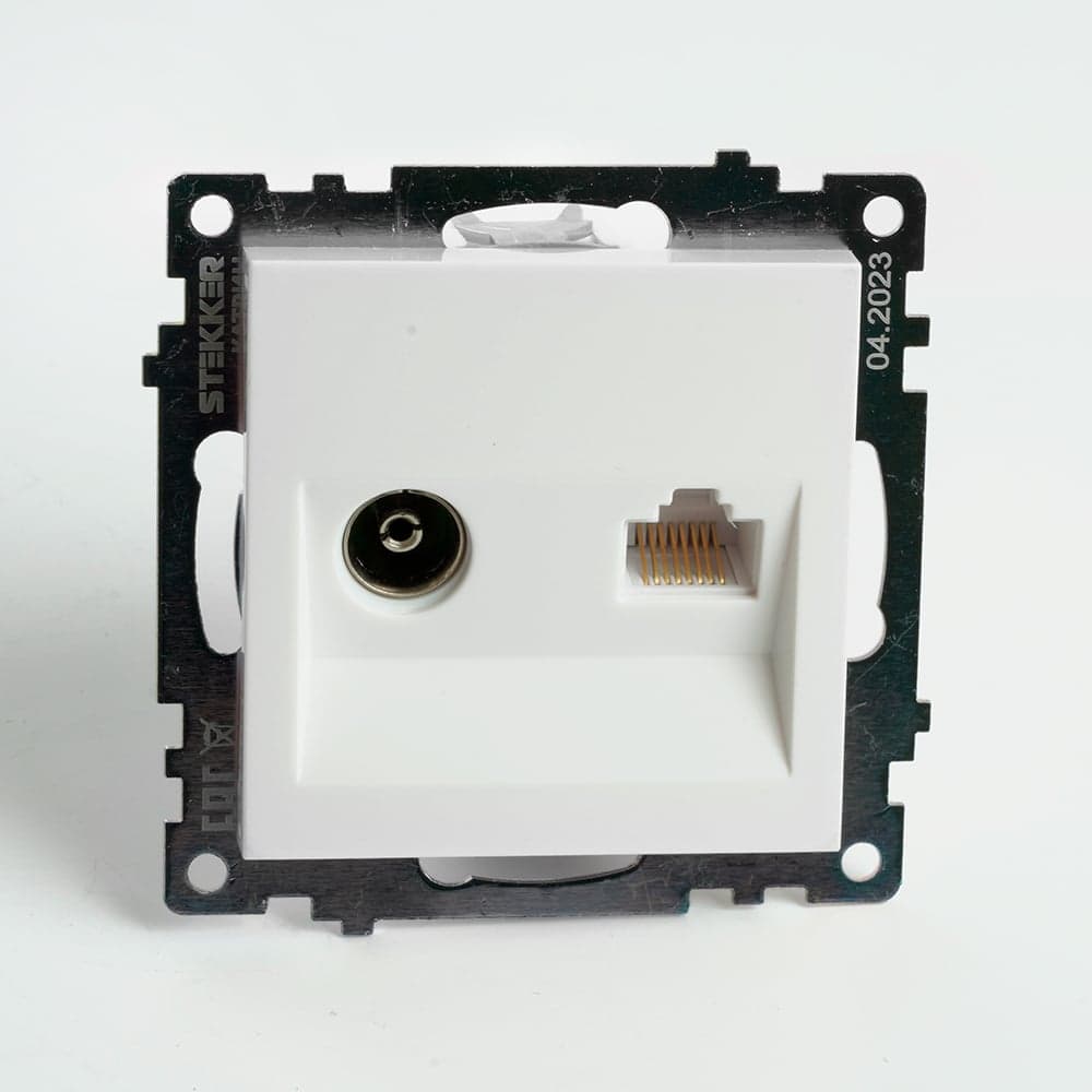 Розетка STEKKER телевизионная + компьютерная RJ-45 (механизм), gls00-7106-01, 75 ом, 5-862мгц, серия катрин, белый, 49181