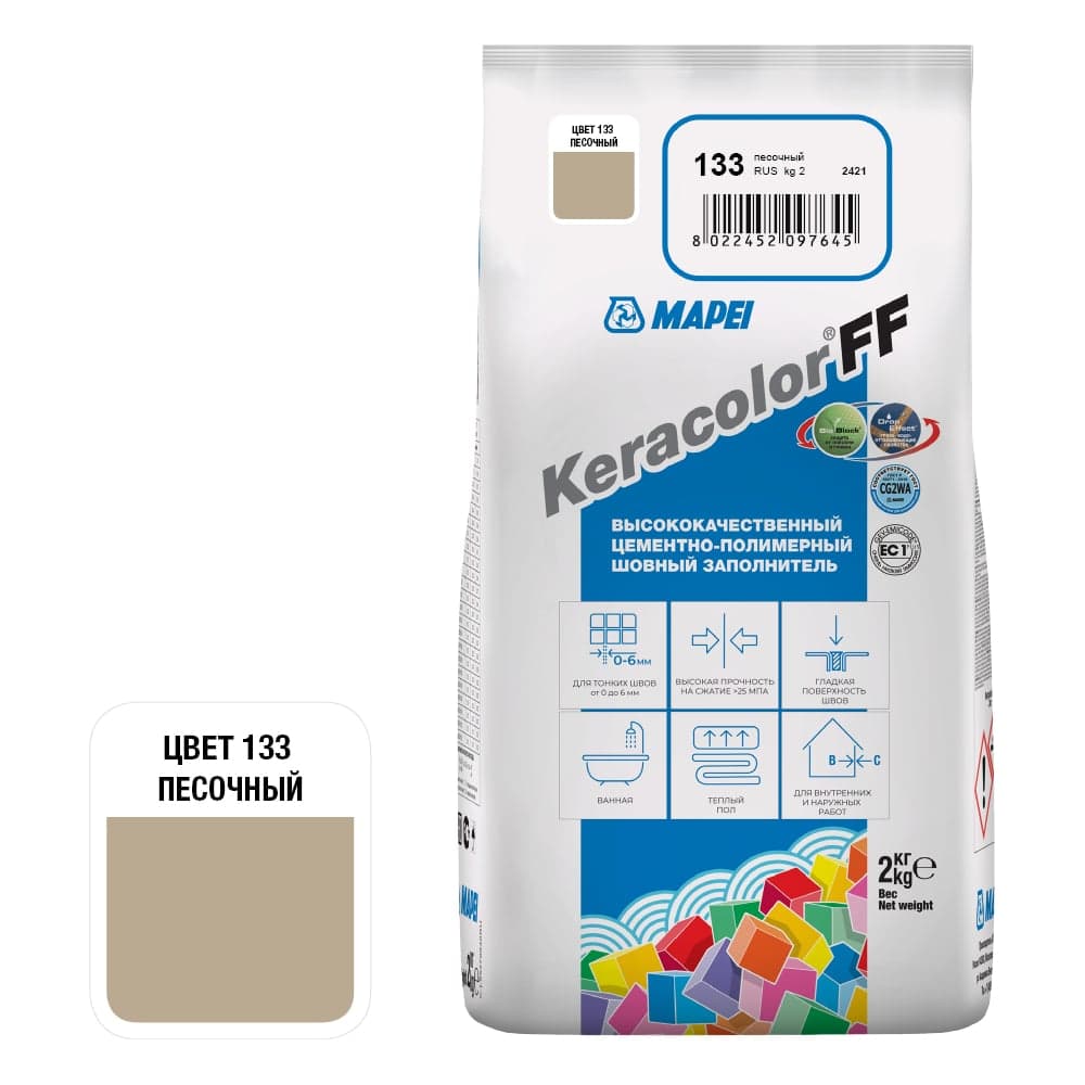 Затирка MAPEI KERACOLOR FF № 133, 2 кг, песочный 5QA013302A