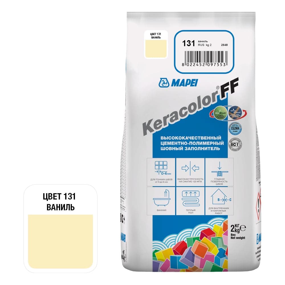 Затирка MAPEI KERACOLOR FF № 131, 2 кг, ваниль 5QA013102A