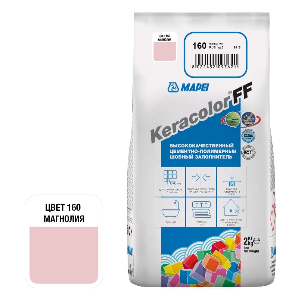 Затирка MAPEI KERACOLOR FF № 160, 2 кг, магнолия 5QA016002A
