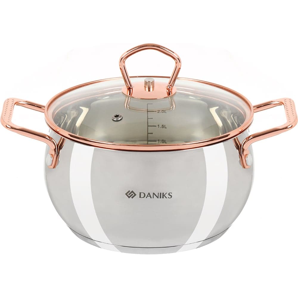 Кастрюля DANIKS 2.5 л, нержавеющая сталь, крышка стекло, карлин, gs-01332g-18, индукция 397608
