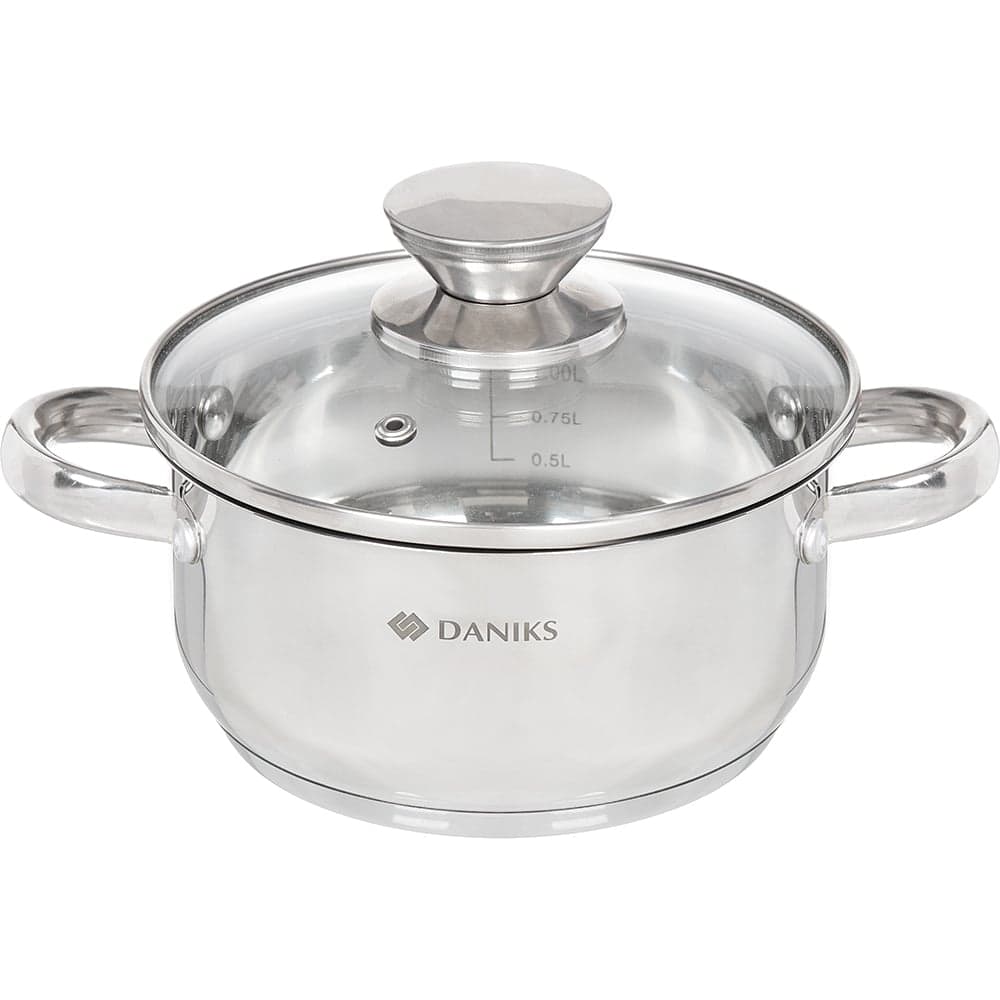 Кастрюля DANIKS 1.5 л, нержавеющая сталь, крышка стекло, оптима, gs-01201-16ca, индукция 332353