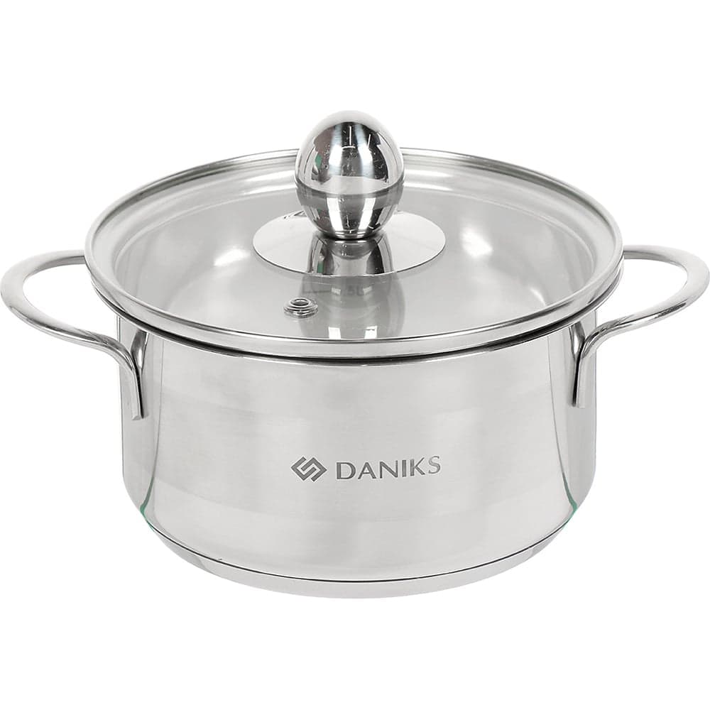 Кастрюля DANIKS 1 л, нержавеющая сталь, крышка стекло, gs-01311-14ca/sd-514, индукция 342475