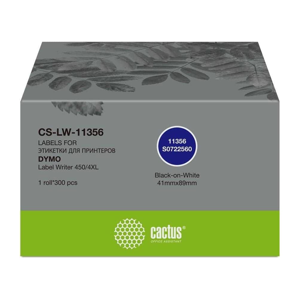 Этикетки CACTUS CS-LW-11356 89x41 мм, черный на белом, 300 шт./рул. для Dymo Label Writer 450/4XL 1934383