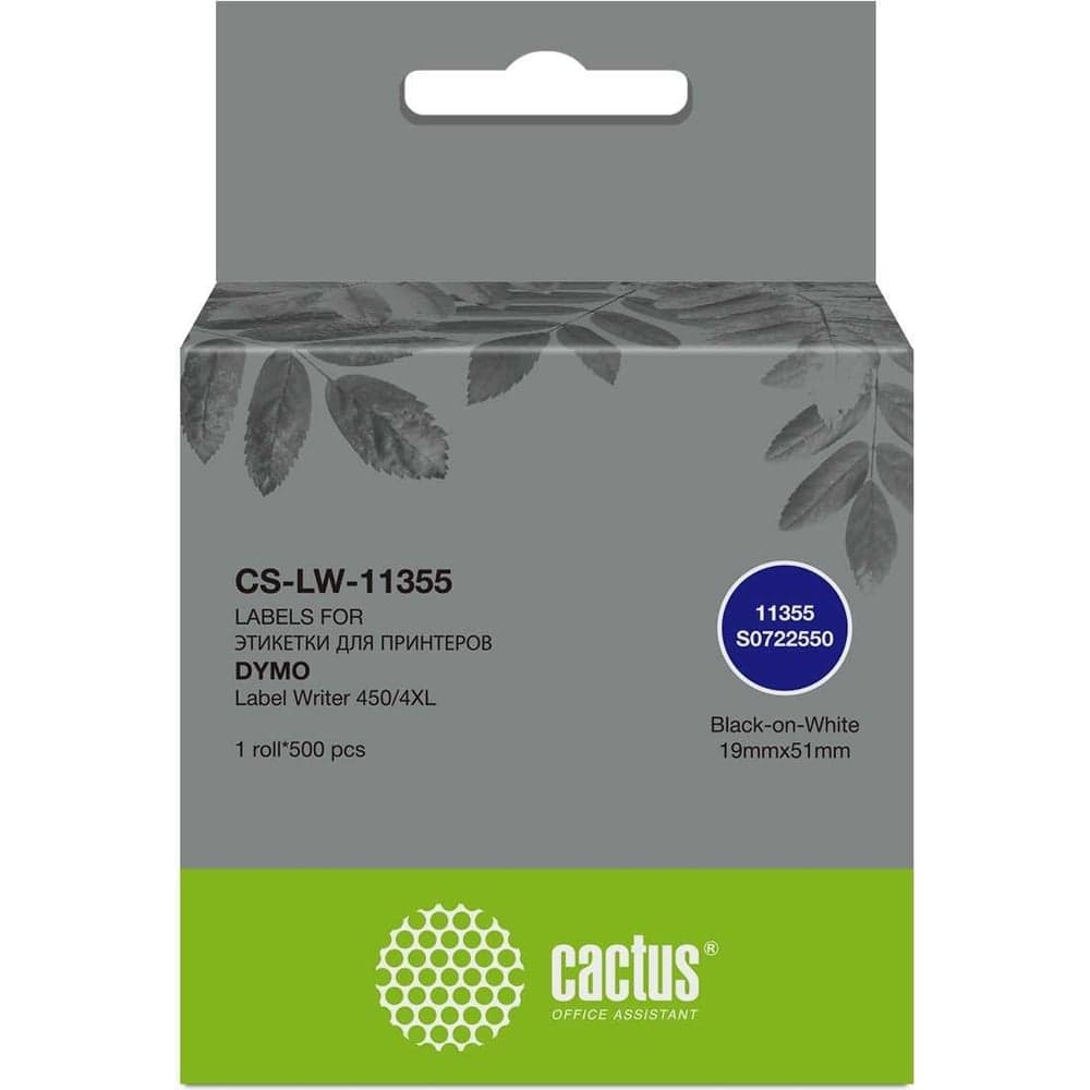 Этикетки Cactus CS-LW-11355 51x19 мм, черный на белом, 500 шт./рул. для Dymo Label Writer 450/4XL 1934418