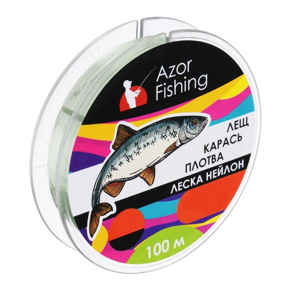 Леска AZOR FISHING Лещ, Карась, Плотва, нейлон, 100м, 0.18мм, 5.0кг, зеленая 144-006