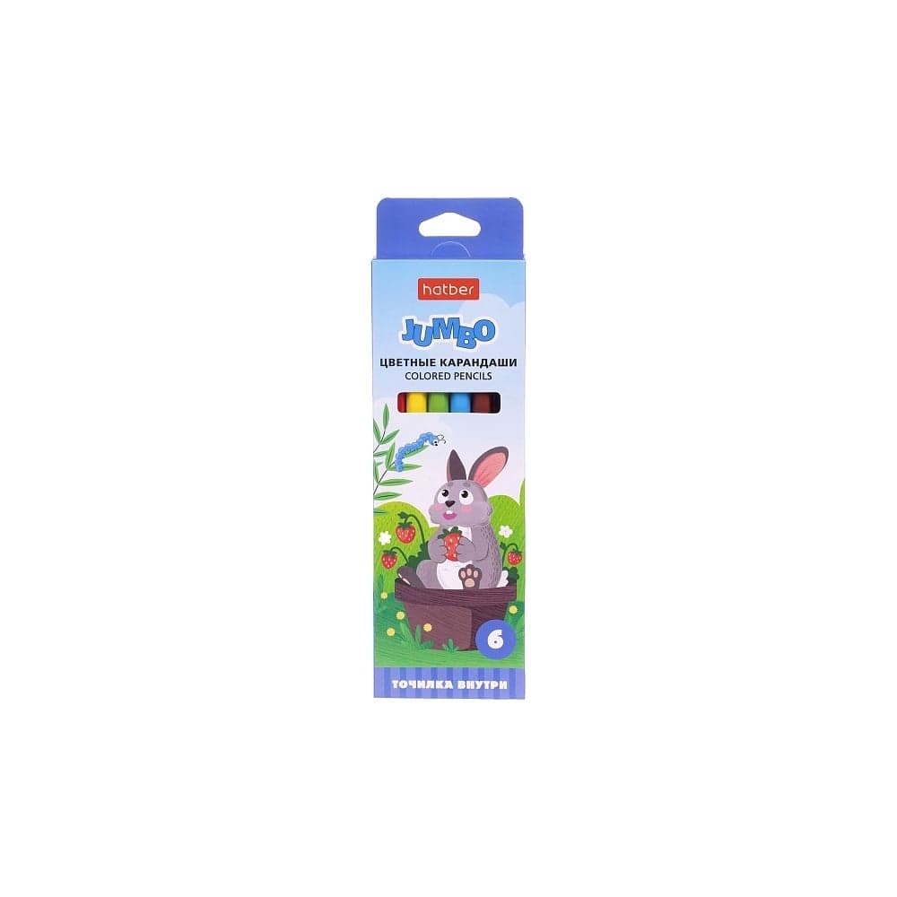 Цветные карандаши Hatber утолщенный шестигранный корпус, 6 цв., JUMBO, На полянке 24шт 082679