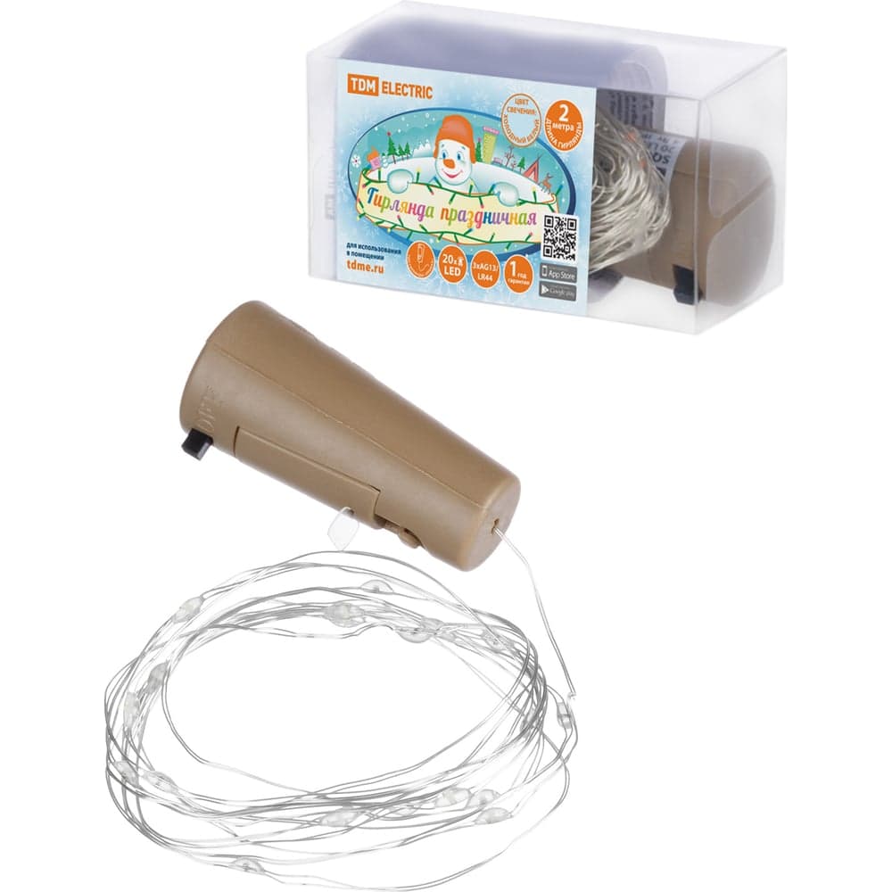 Гирлянда-пробка для бутылки TDM ELECTRIC "Роса20" 20LED, 2м, 6000К, 3хAG13/LR44, SQ0361-0103