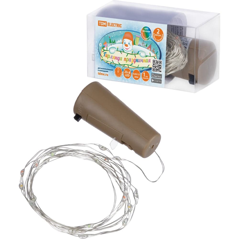 Гирлянда-пробка для бутылки TDM ELECTRIC "Роса20" 20LED, 2м, многоцветная, 3хAG13/LR44, SQ0361-0101