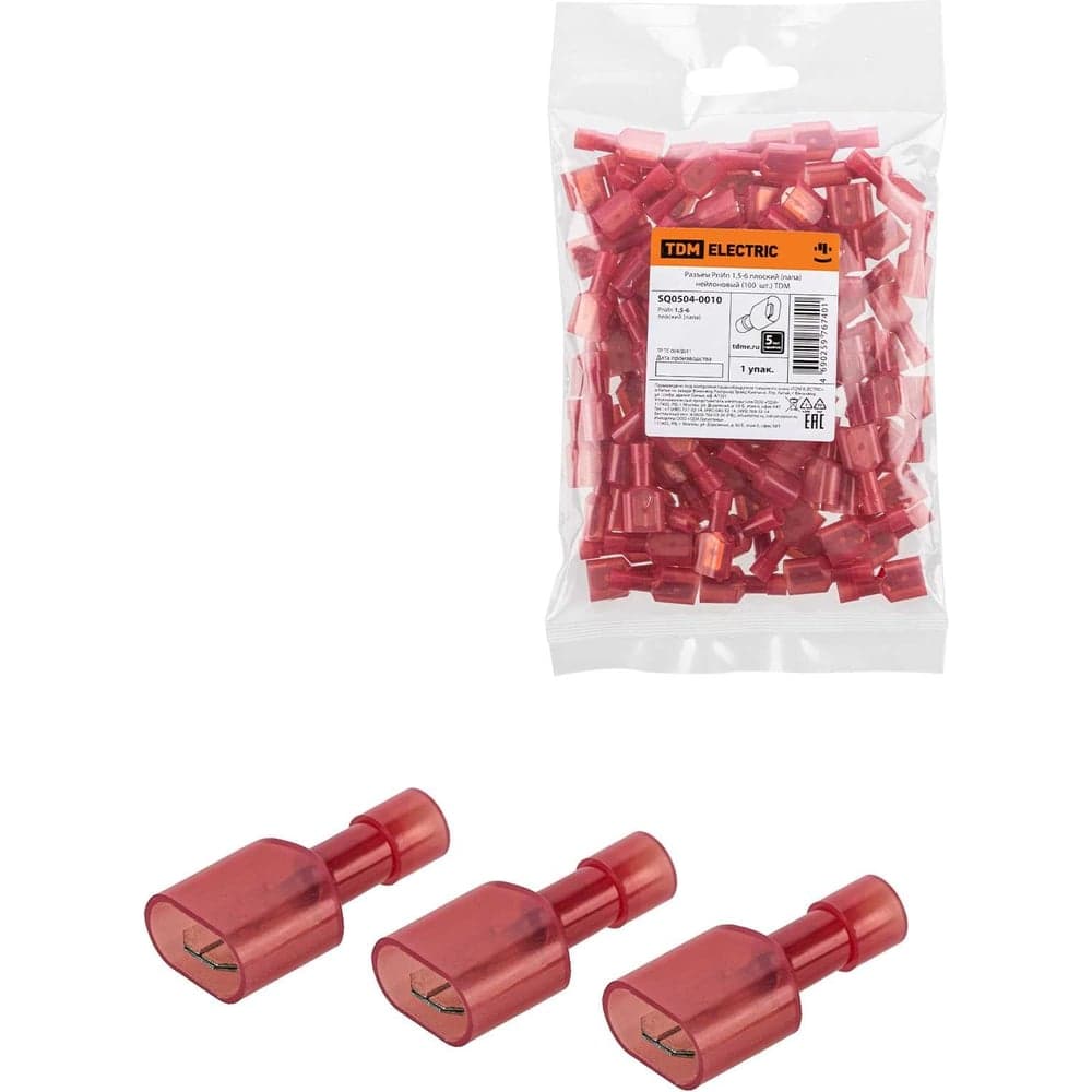 Разъем TDM ELECTRIC РпИп 1,5-6 плоский папа нейлоновый красный 100 шт SQ0504-0010