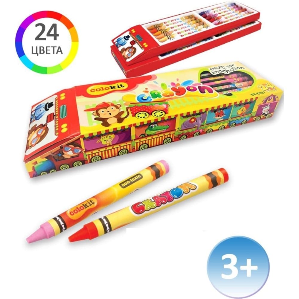 Восковые мелки Flexoffice colokit 24 цвета, дизайн автобус CR-C021