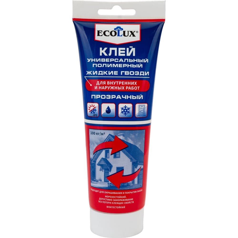 Универсальный полимерный клей Ecolux жидкие гвозди, прозрачный, 200 мл 4607133683740