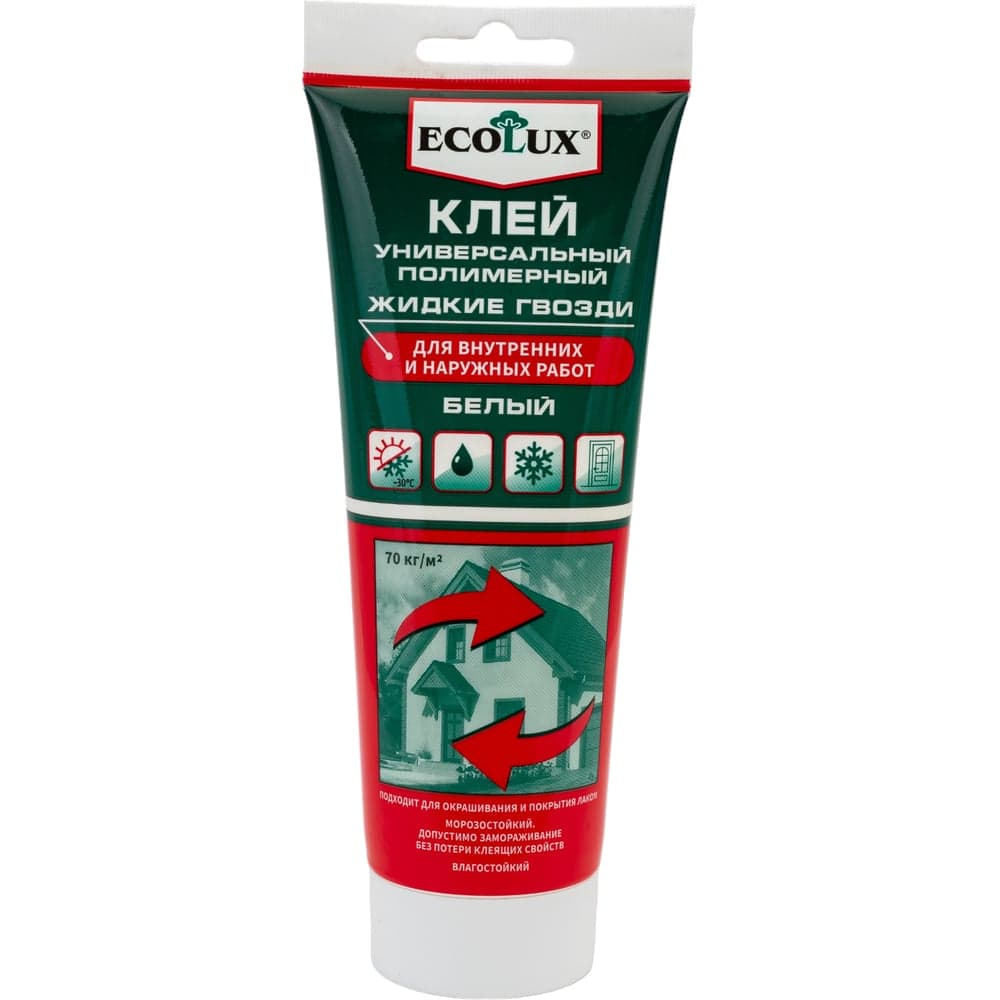Универсальный полимерный клей Ecolux жидкие гвозди, белый, 200 мл 4607133683702