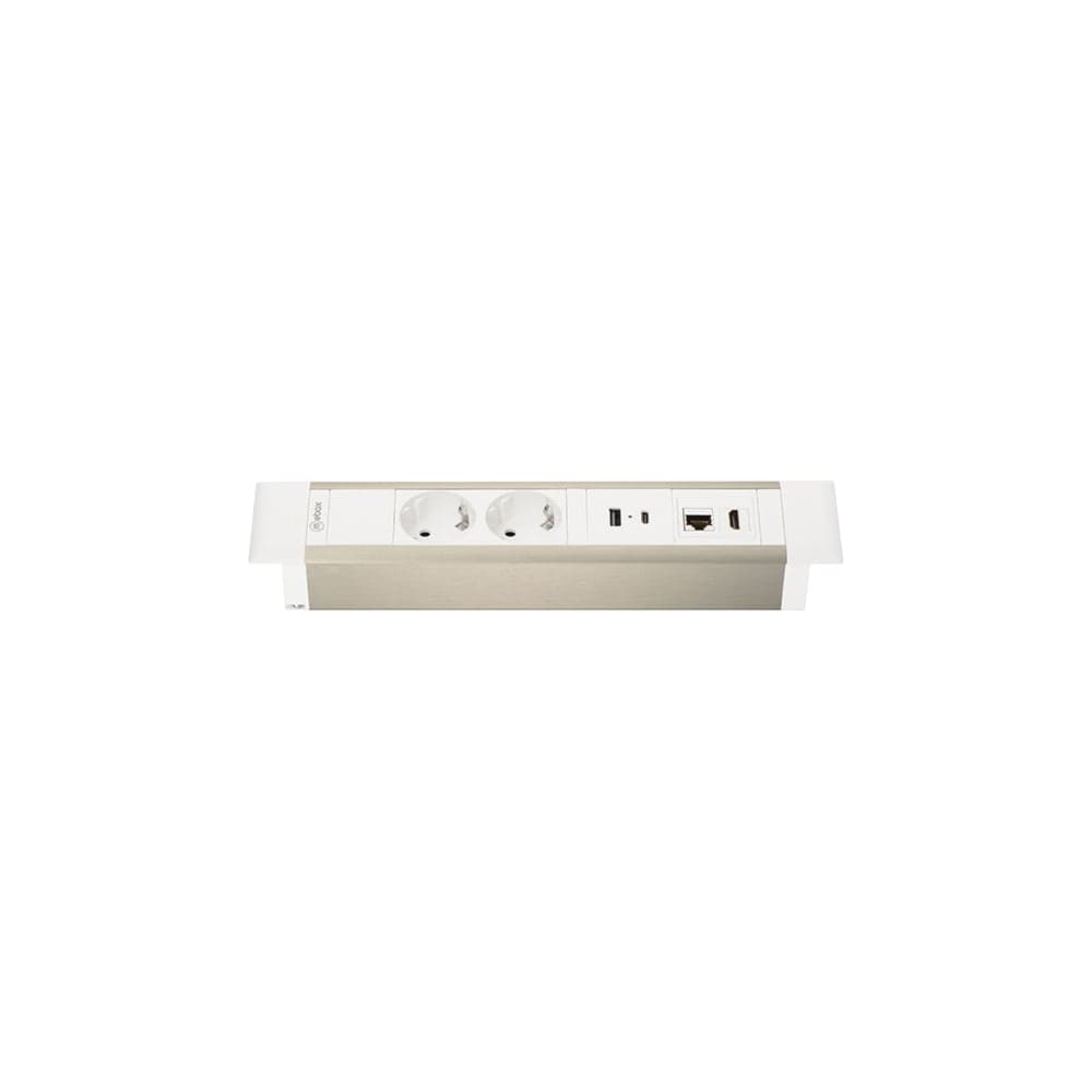 Встраиваемая врезная розетка Mebax 41T 2 секции Серебро+Белый USB + type C + RJ45 + HDMI 00-00002594