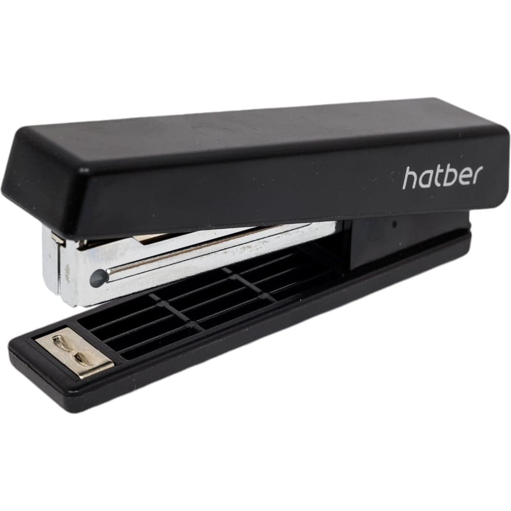 Степлер Hatber №10 10л 50 скоб захват 48мм с антистеплером Черный в картонном боксе, 12 шт. 046519