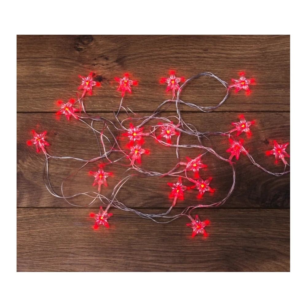 Светодиодная гирлянда NEON-NIGHT Звездочки 8 режимов, 2.8м, 20 LED, прозрачный провод, красный 303-034