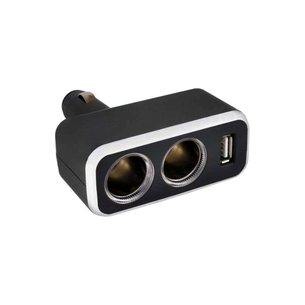 Разветвитель прикуривателя SKYWAY 2 гнезда + USB черный, предохранитель 5 А, USB 1 A S02301003