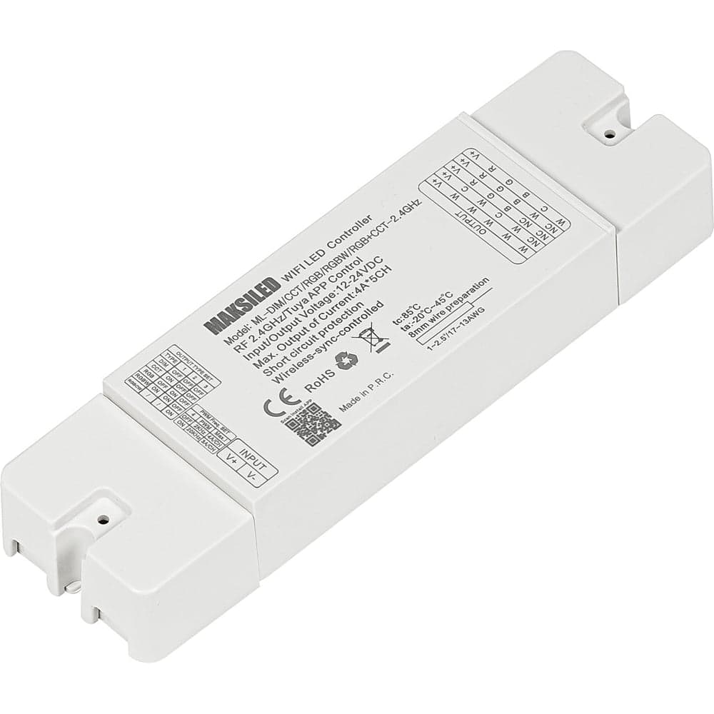 Контроллер MAKSILED tuya, 12-24в, 5x4a, ip20, пластик, 163x46x25мм ML-DIM/CCT/RGB/RGBW/RGB+CCT-2.4GHz