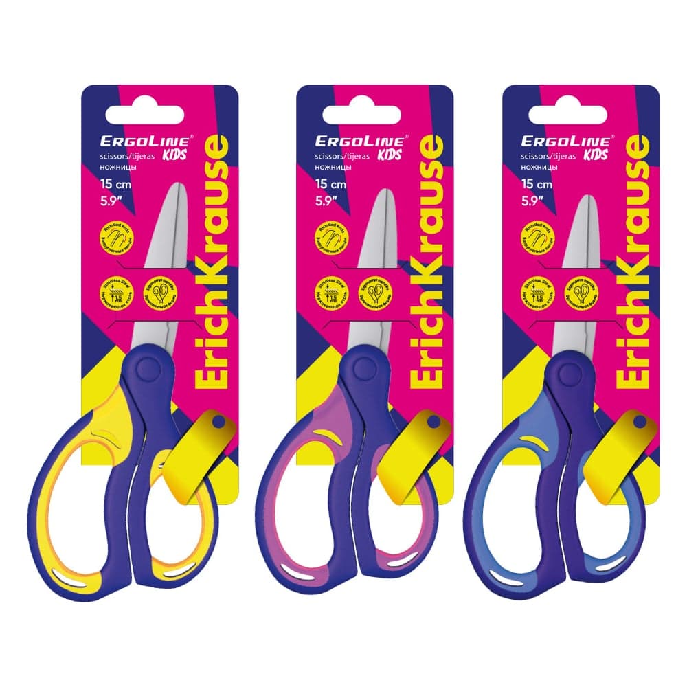 Ножницы ErichKrause детские ErgoLine®, 15 см, ассорти 37435
