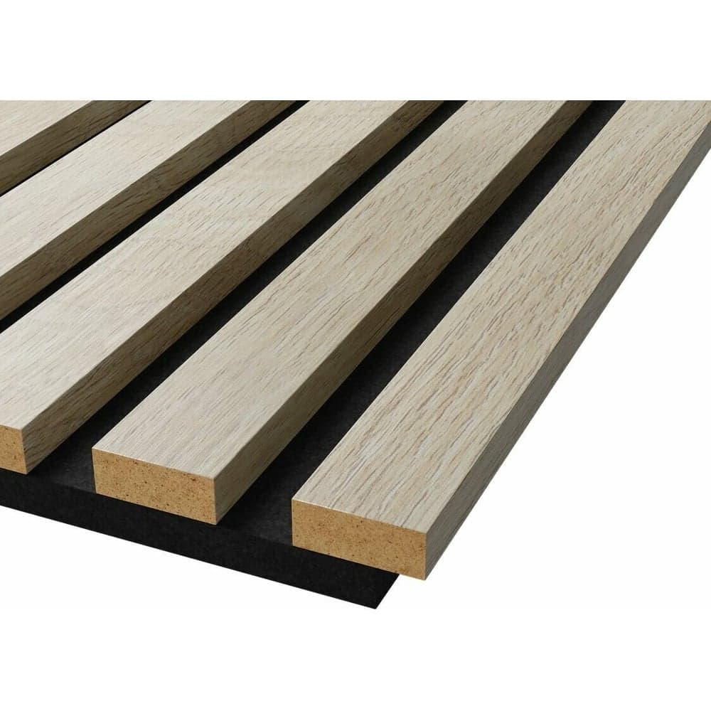 Акустические стеновые панели Cosca Decor 600x600x19 мм, черный войлок, рейки мдф, цвет - ясень кристалл, коллекция сканди 00-00074601