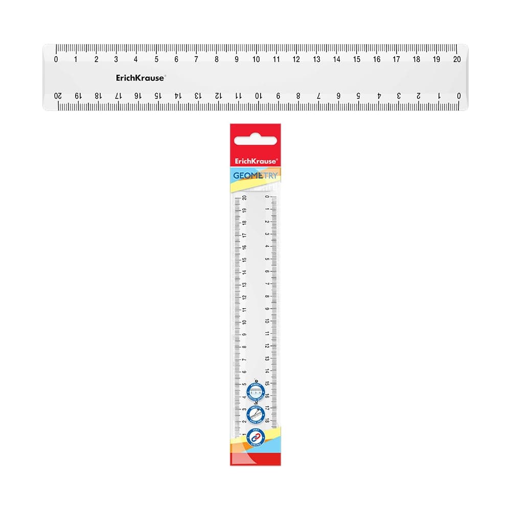 Линейка ErichKrause пластиковая Классика, 20 см, пакет, белый 53876