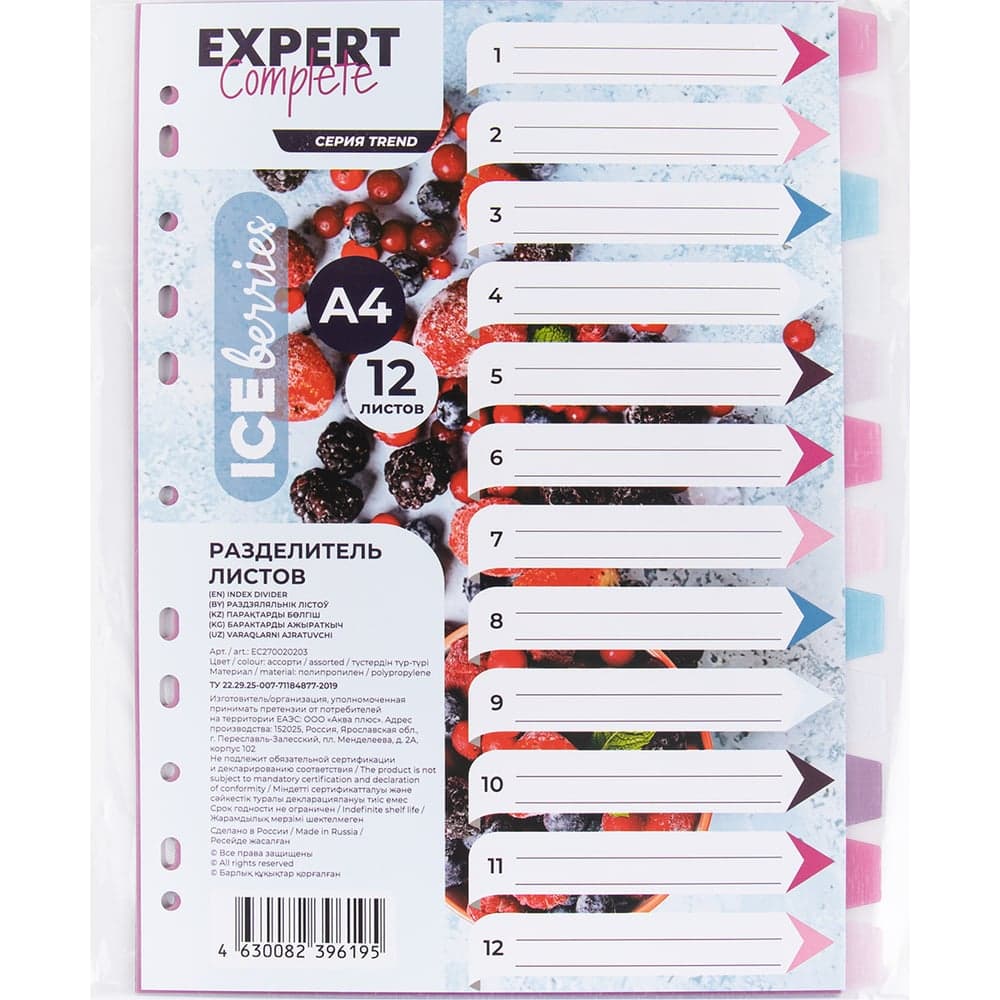 Пластиковый разделитель листов Expert Complete A4 12 шт Trend ICEberries лен ассорти 706129