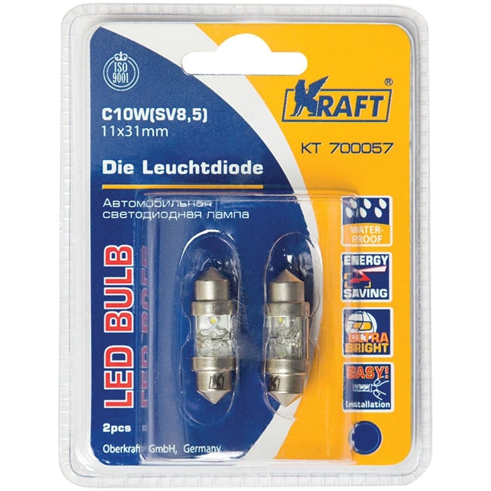 Светодиодная лампа KRAFT C10W SV8 5 11x36 blue 2 LEDs KT 700057