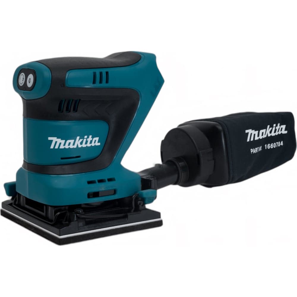 Аккумуляторная вибрационная шлифмашина Makita LXT, BL, 18 В, XPT, 114x140 мм, 11000-14000 об\м, ампл-1.5мм, 1.4 кг, кор,п\сборник, зажим +липучка, без аккум и з/у DBO480Z