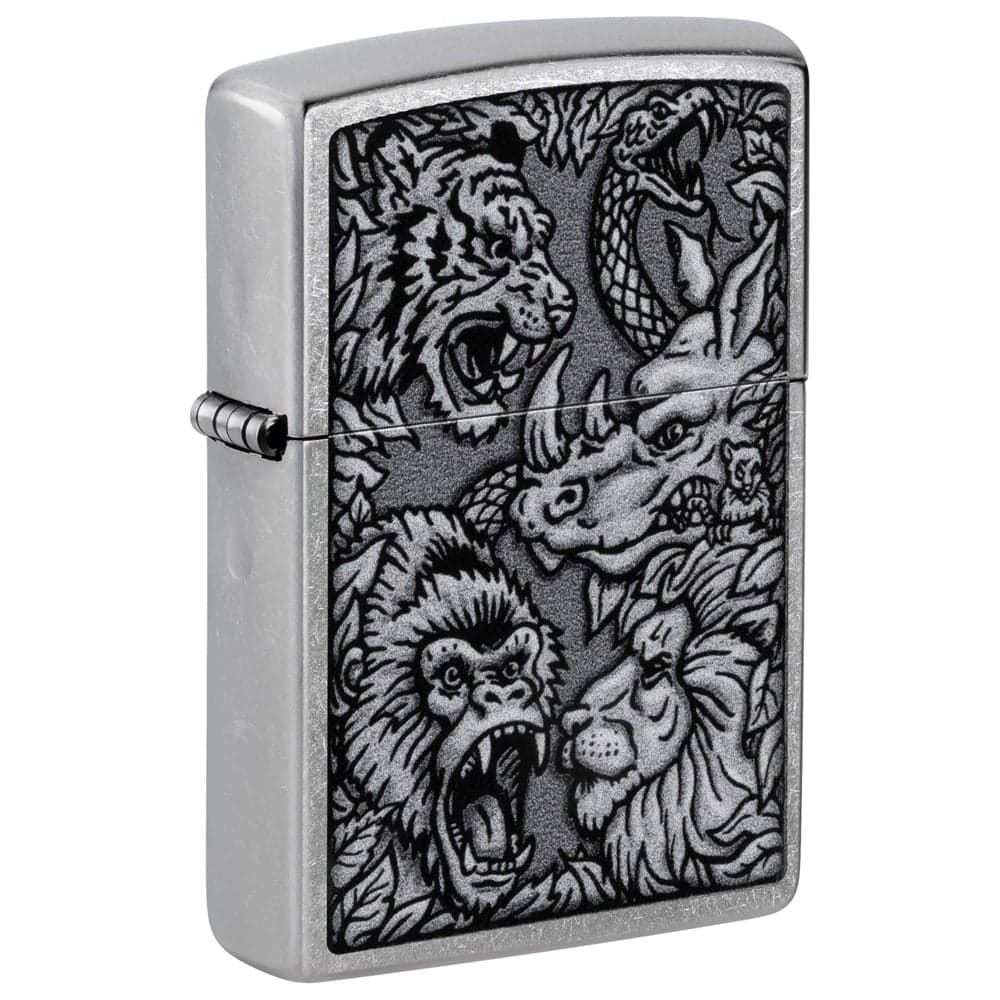 Зажигалка Zippo Jungle Design с покрытием Street Chrome, латунь/сталь, серебристая, 38x13x57 мм 48567