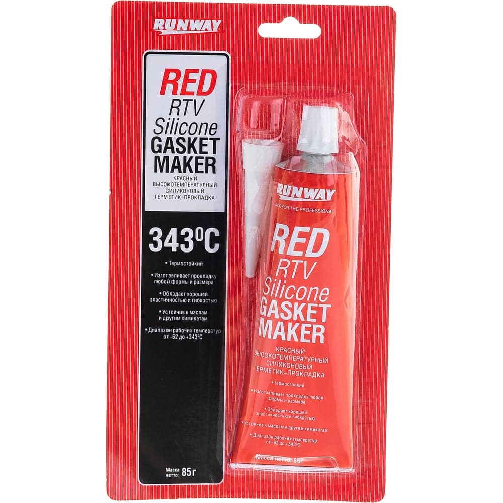 Силиконовый высокотемпературный герметик RUNWAY RW8500 красный, 85 г 54977