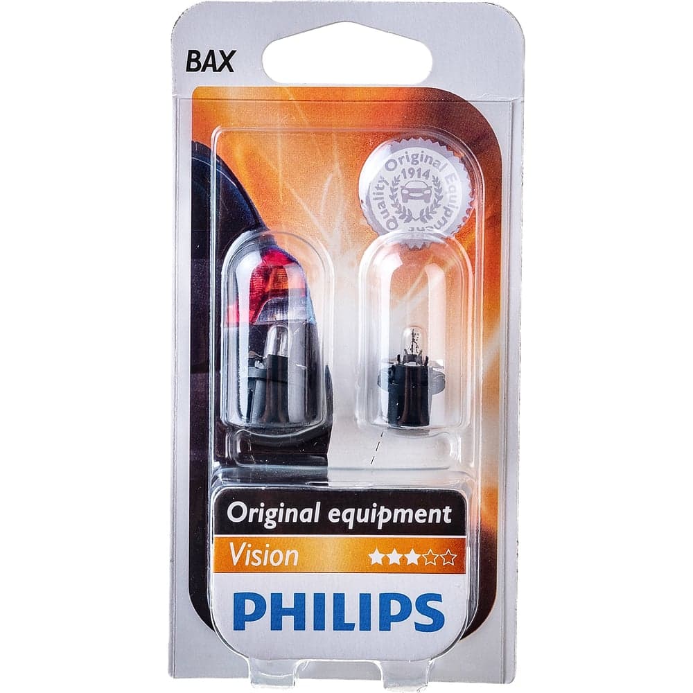 Автолампа PHILIPS BAX1.2W с черным патроном BAX8.5d,2, 2шт 12V 1,10,200 12598B2