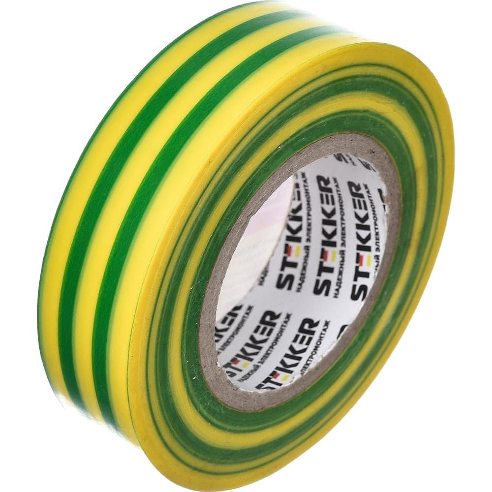 Изоляционная лента STEKKER 0,13x19 мм, 20 м, желто-зеленая, INTP01319-20 32842