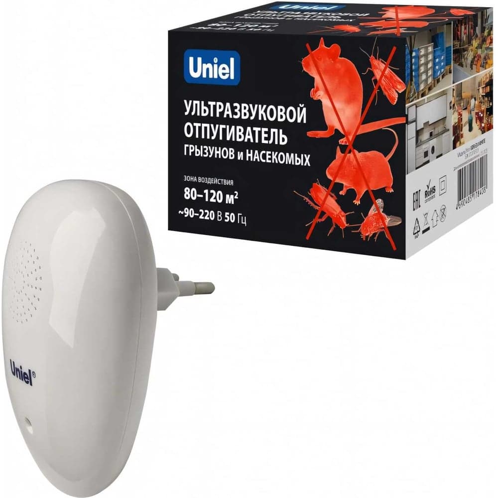 Ультразвуковой отпугиватель насекомых и грызунов UDR-E14 WHITE Uniel UL-00010831