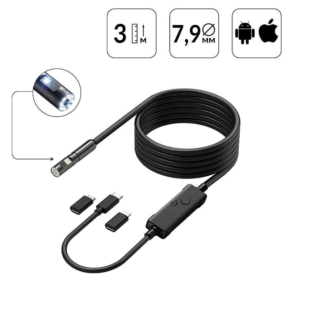 Видеоэндоскоп iCarTool USB для смартфона/планшета, 2 камеры 2Мп (1920x1080), зонд 7.9мм, длина 3м IC-V801-2