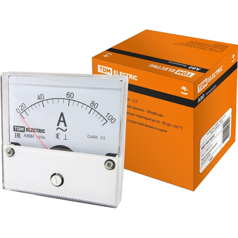 Амперметр TDM ELECTRIC А80Н 100А/5А-2,5, без поверки SQ1102-0232