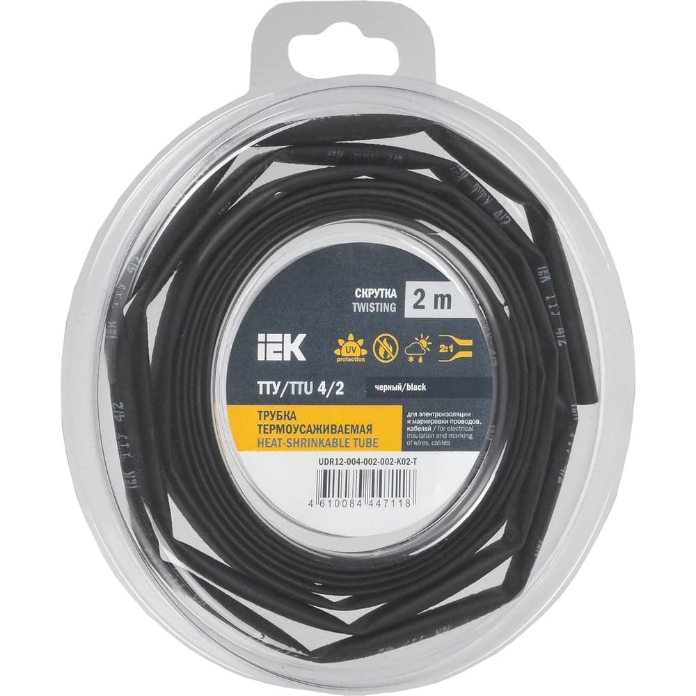 Термоусадочная трубка IEK ТТУ нг-ls 4/2 черная (2м/упак) UDR12-004-002-002-K02-T