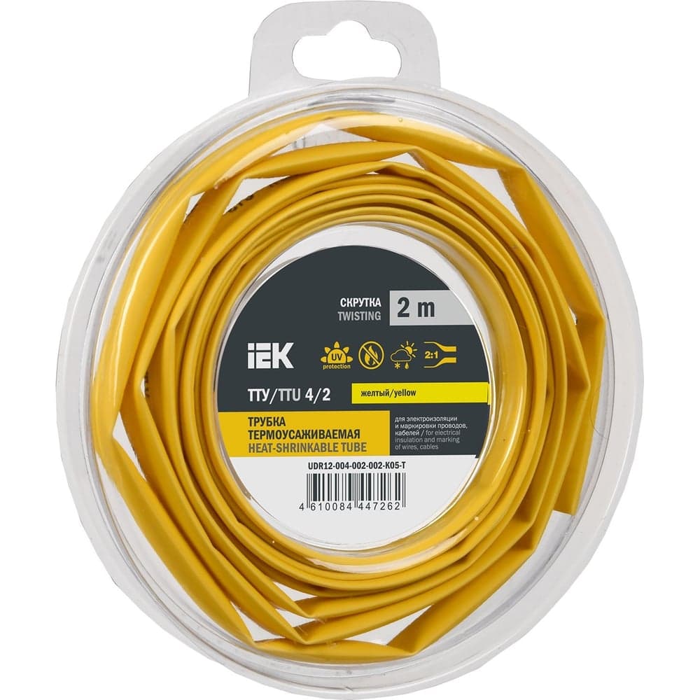 Термоусадочная трубка IEK ТТУ нг-ls 4/2 желтая (2м/упак) UDR12-004-002-002-K05-T