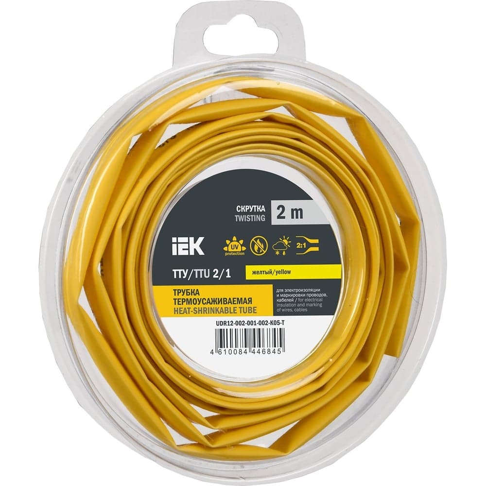 Термоусадочная трубка IEK ТТУ нг-ls 2/1 желтая (2м/упак) UDR12-002-001-002-K05-T
