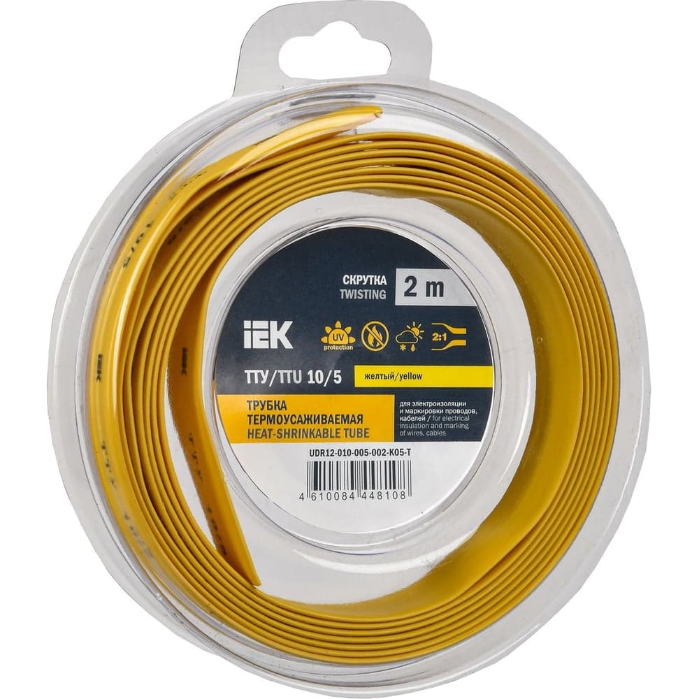 Термоусадочная трубка IEK ТТУ нг-ls 10/5 желтая (2м/упак) UDR12-010-005-002-K05-T