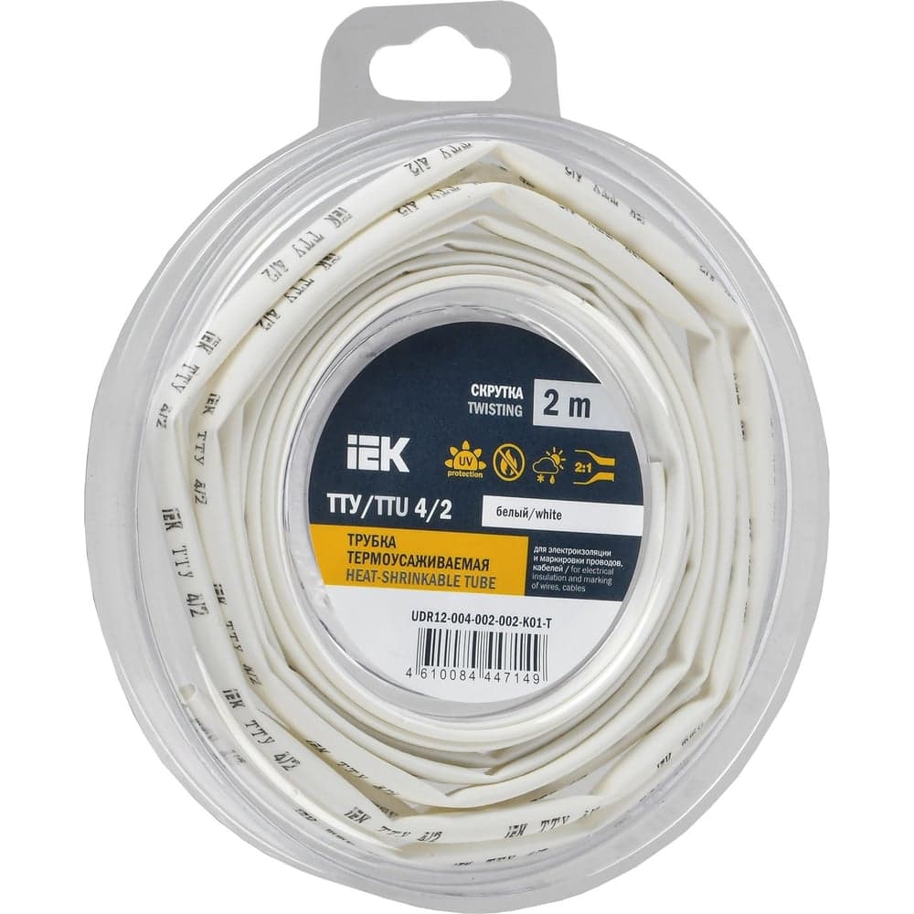 Термоусадочная трубка IEK ТТУ нг-ls 4/2 белая (2м/упак) UDR12-004-002-002-K01-T