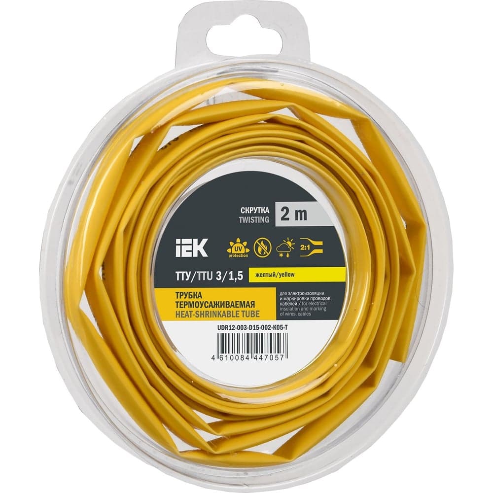 Термоусадочная трубка IEK ТТУ нг-ls 3/1,5 желтая (2м/упак) UDR12-003-D15-002-K05-T