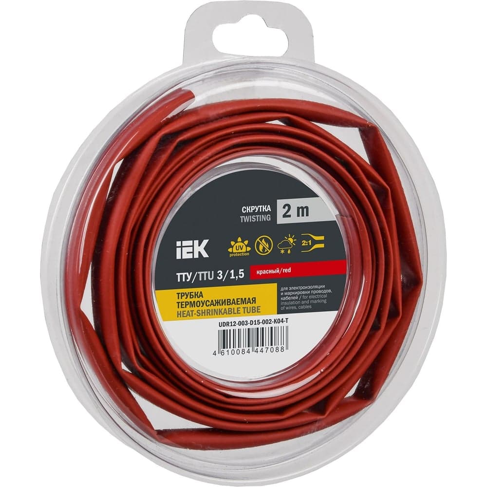 Термоусадочная трубка IEK ТТУ нг-ls 3/1,5 красная (2м/упак) UDR12-003-D15-002-K04-T