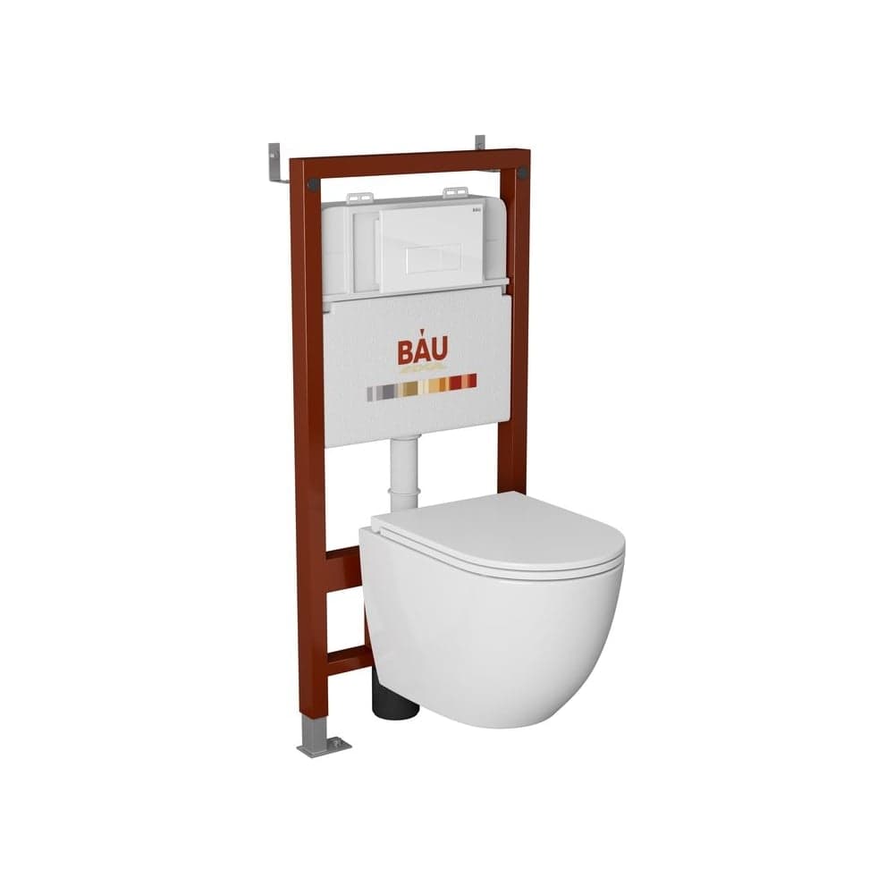 Комплект Bauedge BAU 6 в 1: инсталляция BAU PRO, унитаз подвесной торнадо Bau Dream Hurricane-3, сиденье дюропласт микролифт, клавиша BAU Hotel, белый глянец Q111300-BL0001-HQ3-Q00006