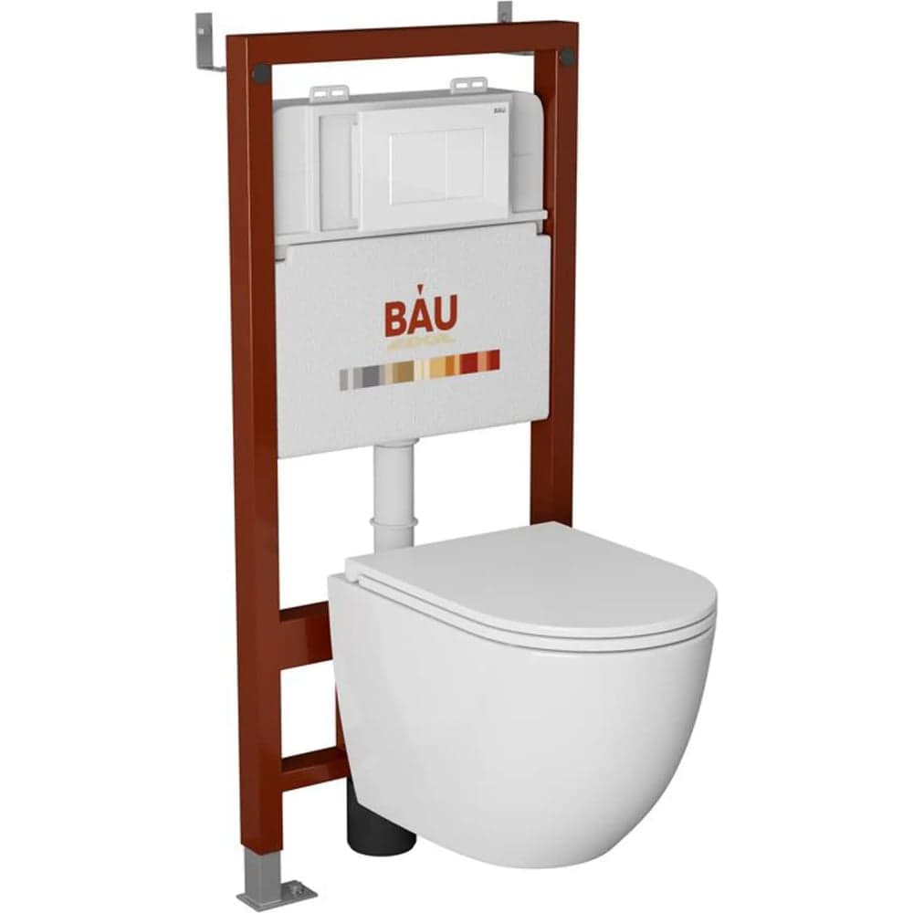 Комплект Bauedge BAU 6 в 1: инсталляция BAU PRO, унитаз подвесной торнадо Bau Dream Hurricane-2, сиденье дюропласт микролифт, клавиша BAU Stil, белый глянец Q111300-BL0001-HQ2-Q00001
