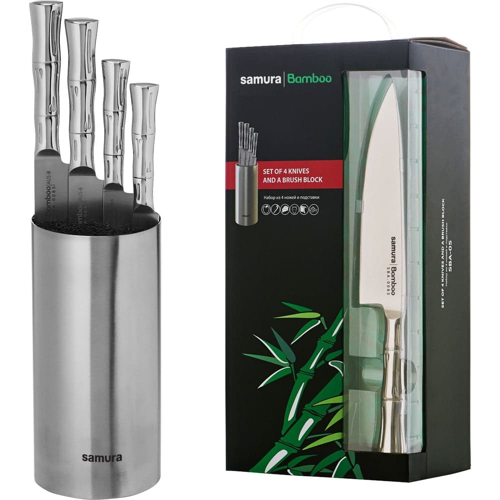 Набор из 4 ножей и подставки Samura "Bamboo" в подарочной коробке SBA-05/K
