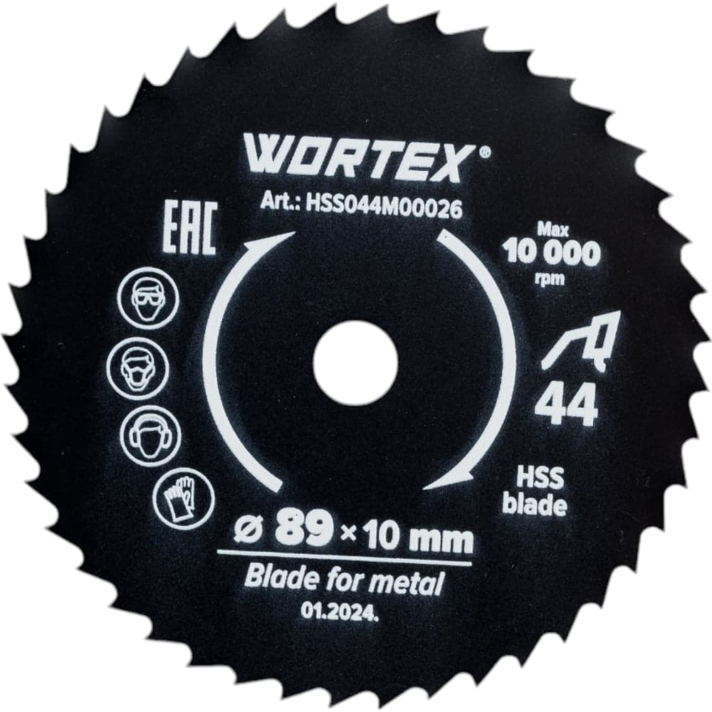 Диск пильный по металлу HS S080 M 89x10 мм, 44 зуба блистере WORTEX HSS044M00026