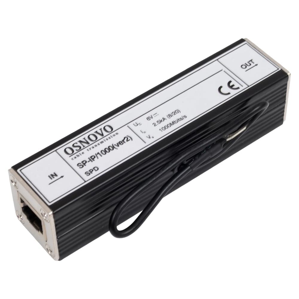 Устройство грозозащиты для локальной вычислительной сети OSNOVO SP-IP/1000(ver2) (скорость до 1000 Мб/с), 1 вход (RJ45-мама), 1 выход (RJ45-мама) sct1079