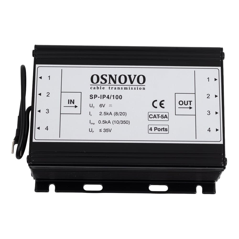 Устройство грозозащиты для локальной вычислительной сети на 4 порта OSNOVO SP-IP4/100 (скорость до 100 Мб/с) Защищаемые контакты 1/2, 3/6 sct1010