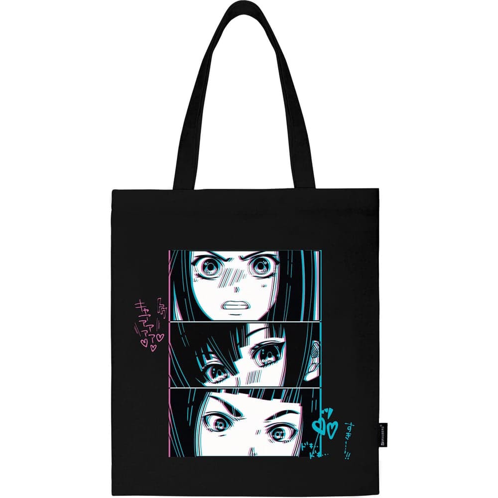 Сумка-шоппер BRAUBERG premium, канвас, 40x35 см, на кнопке, карман, черный, anime face 271903